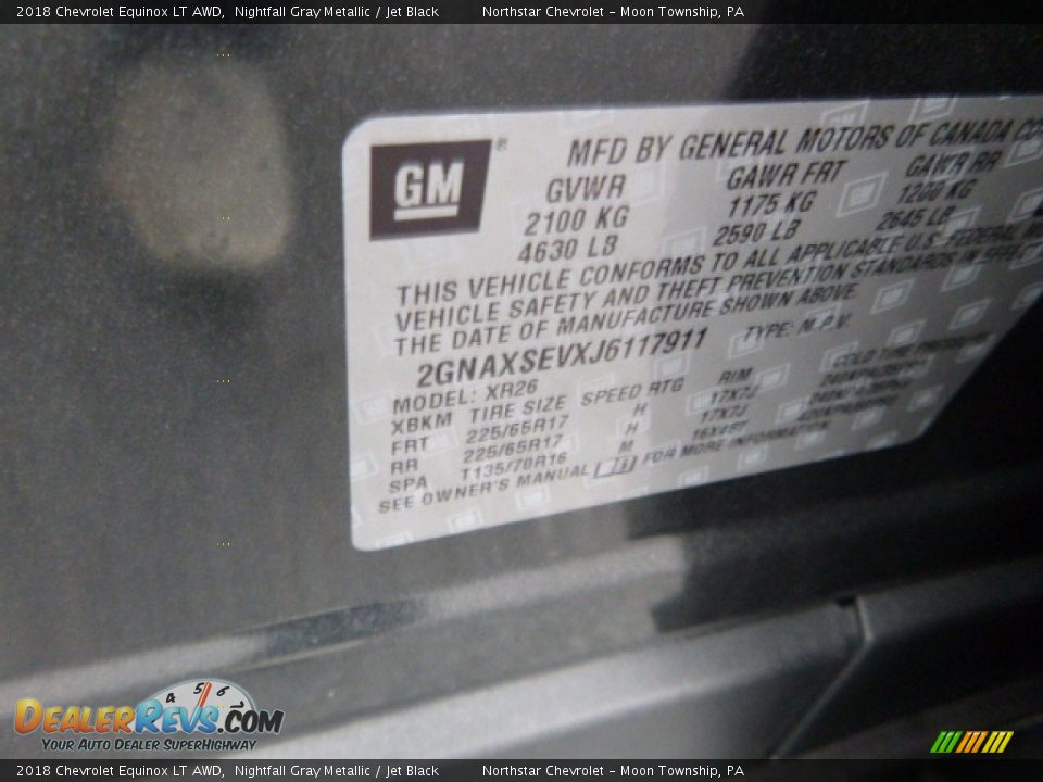 2018 Chevrolet Equinox LT AWD Nightfall Gray Metallic / Jet Black Photo #17