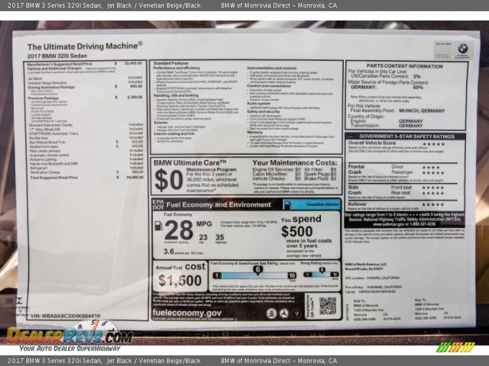 2017 BMW 3 Series 320i Sedan Jet Black / Venetian Beige/Black Photo #10