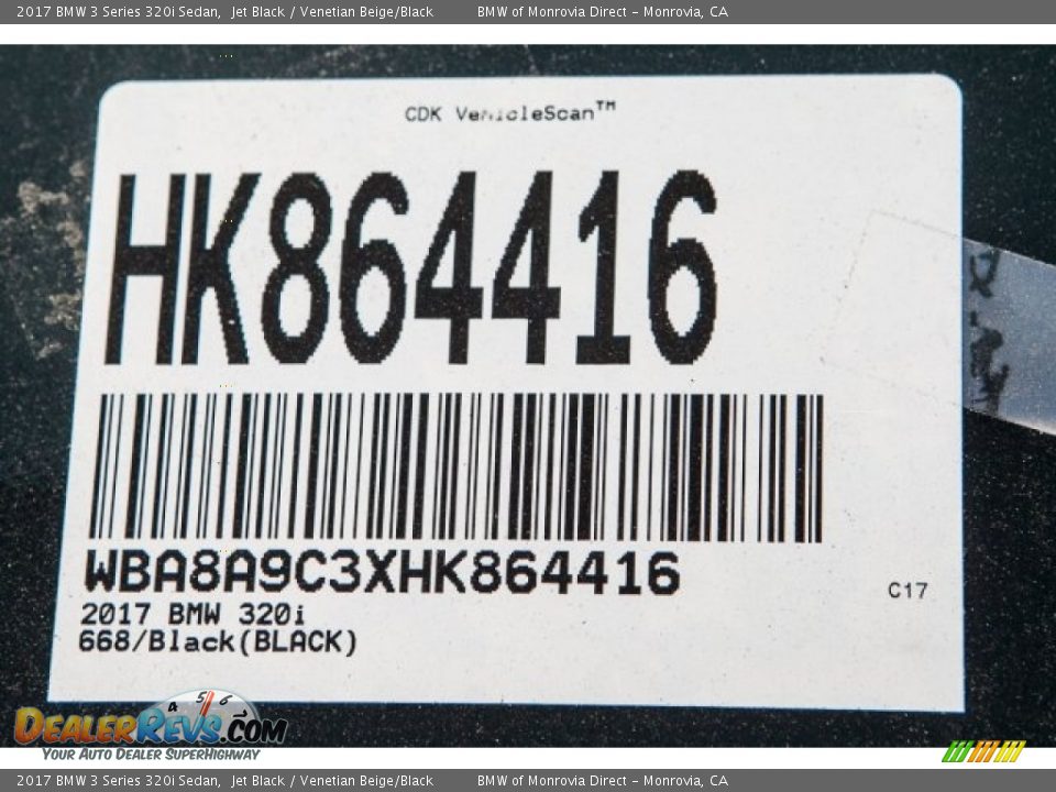 2017 BMW 3 Series 320i Sedan Jet Black / Venetian Beige/Black Photo #11