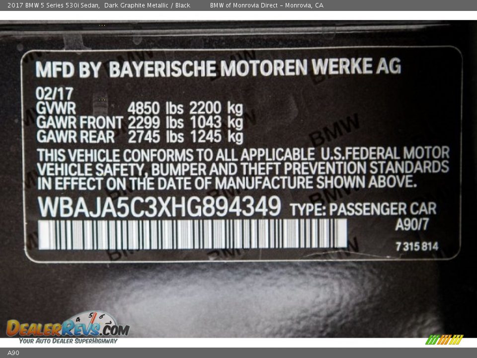 BMW Color Code A90 Dark Graphite Metallic
