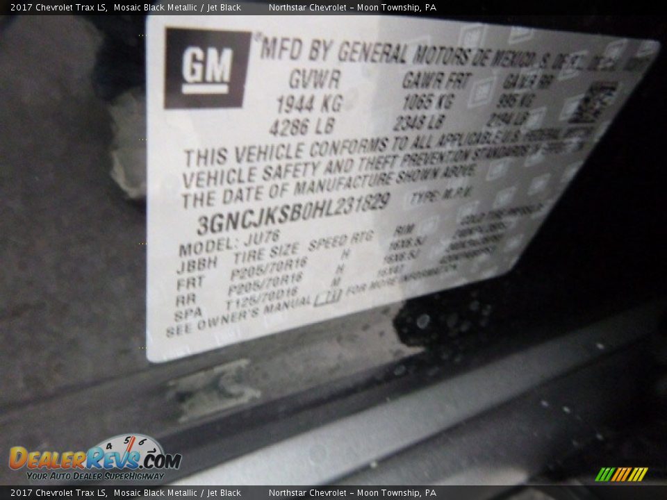 2017 Chevrolet Trax LS Mosaic Black Metallic / Jet Black Photo #16