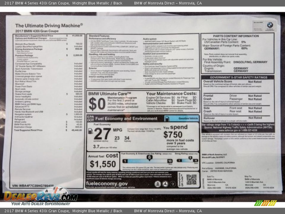 2017 BMW 4 Series 430i Gran Coupe Midnight Blue Metallic / Black Photo #10