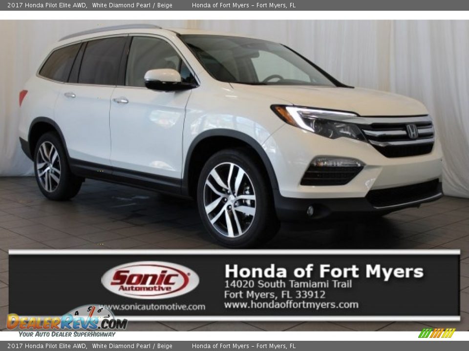 2017 Honda Pilot Elite AWD White Diamond Pearl / Beige Photo #1