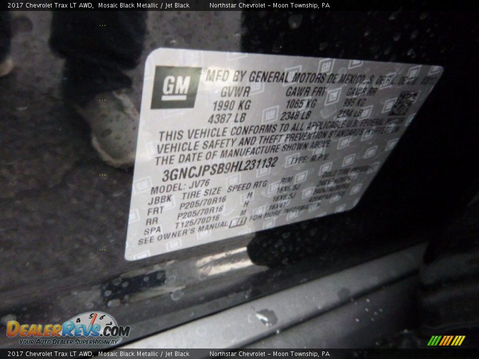 2017 Chevrolet Trax LT AWD Mosaic Black Metallic / Jet Black Photo #16