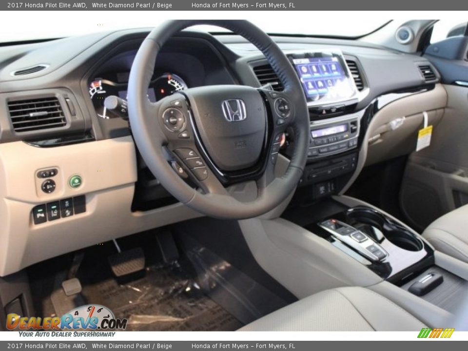 2017 Honda Pilot Elite AWD White Diamond Pearl / Beige Photo #12