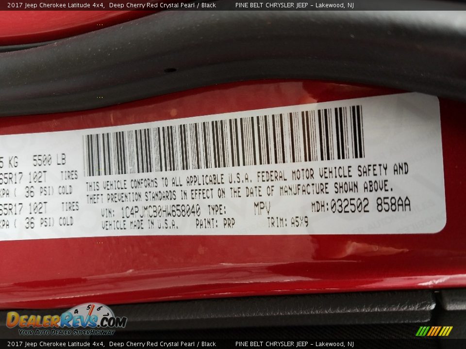 2017 Jeep Cherokee Latitude 4x4 Deep Cherry Red Crystal Pearl / Black Photo #7
