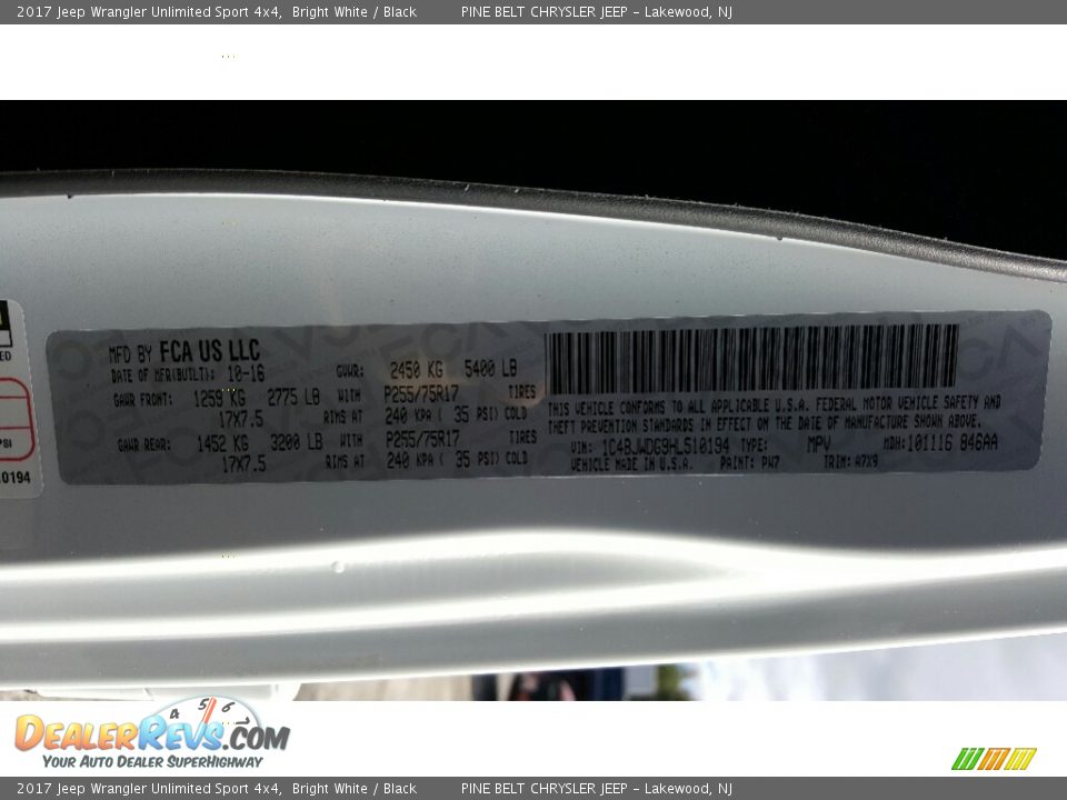2017 Jeep Wrangler Unlimited Sport 4x4 Bright White / Black Photo #7