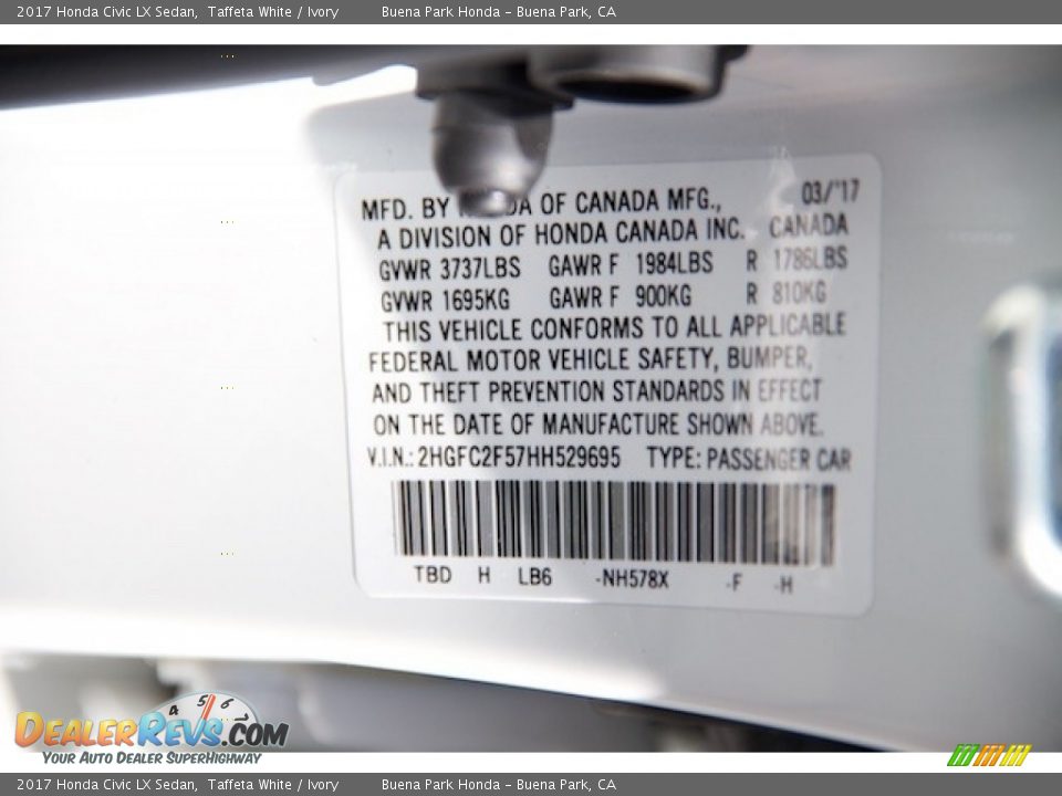 2017 Honda Civic LX Sedan Taffeta White / Ivory Photo #16