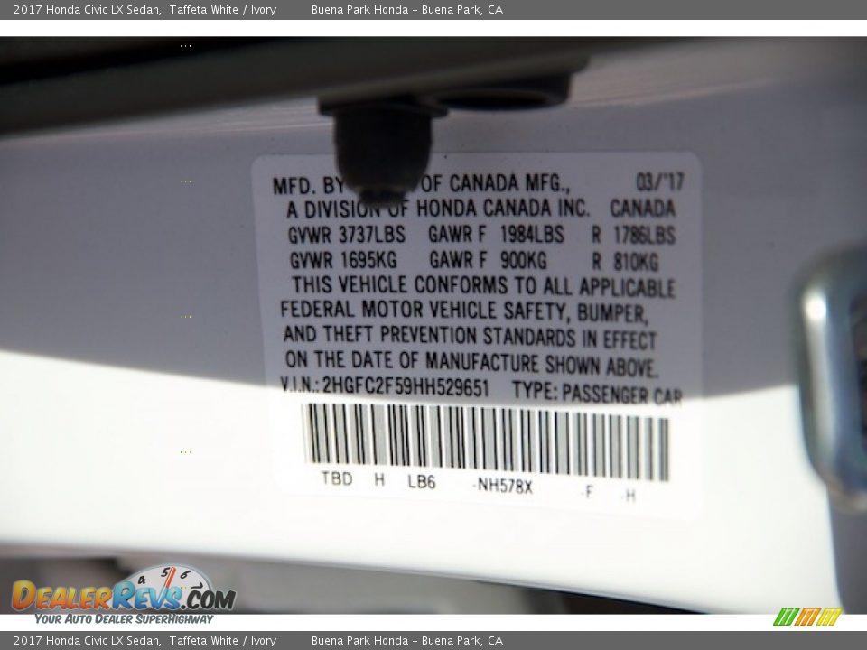 2017 Honda Civic LX Sedan Taffeta White / Ivory Photo #17