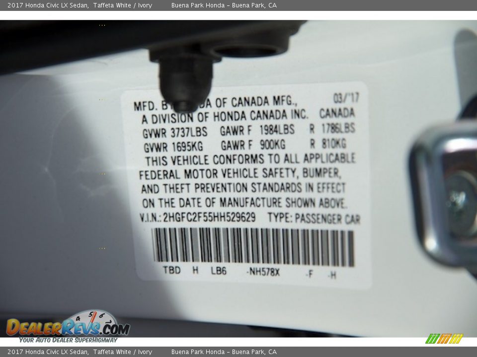 2017 Honda Civic LX Sedan Taffeta White / Ivory Photo #16