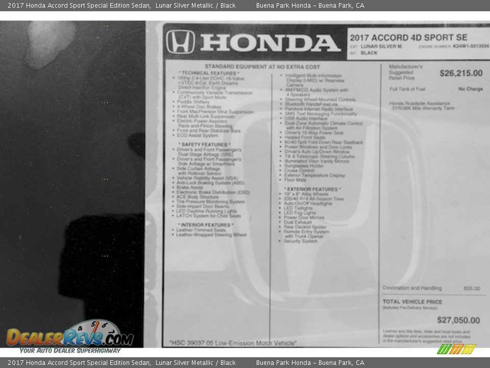 2017 Honda Accord Sport Special Edition Sedan Lunar Silver Metallic / Black Photo #16