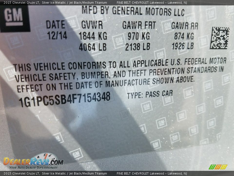 2015 Chevrolet Cruze LT Silver Ice Metallic / Jet Black/Medium Titanium Photo #23