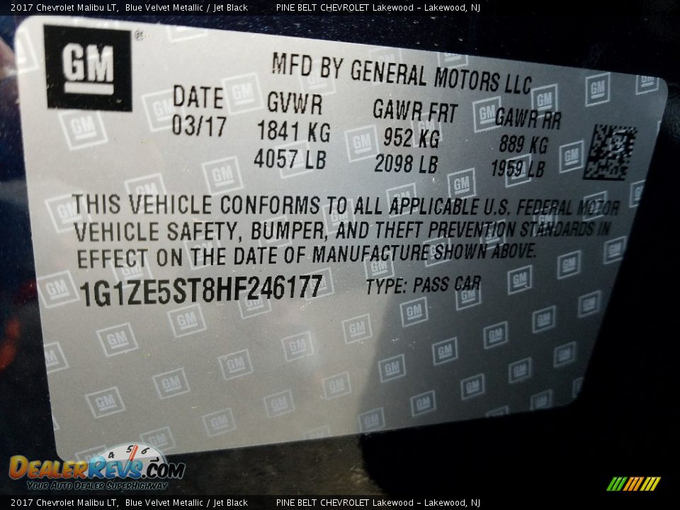 2017 Chevrolet Malibu LT Blue Velvet Metallic / Jet Black Photo #7