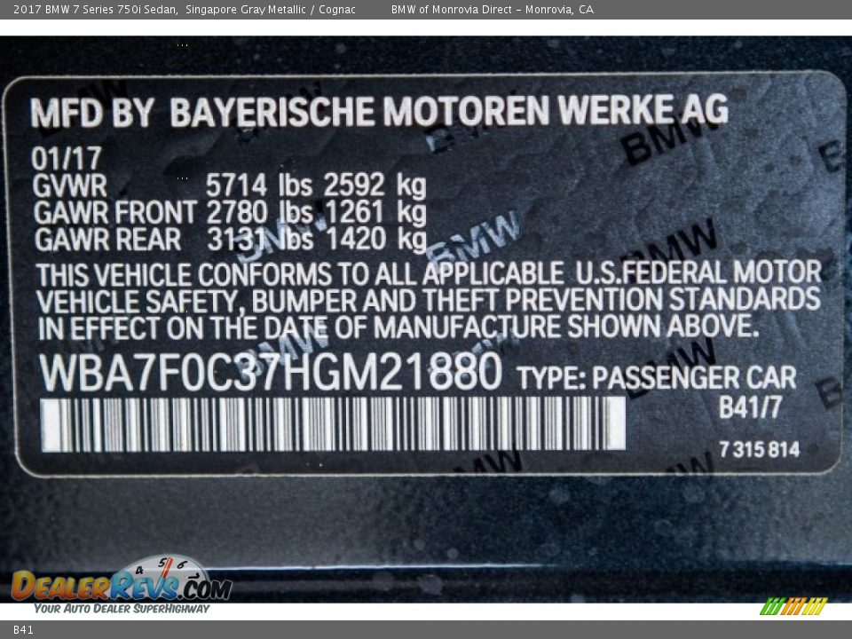 BMW Color Code B41 Singapore Gray Metallic