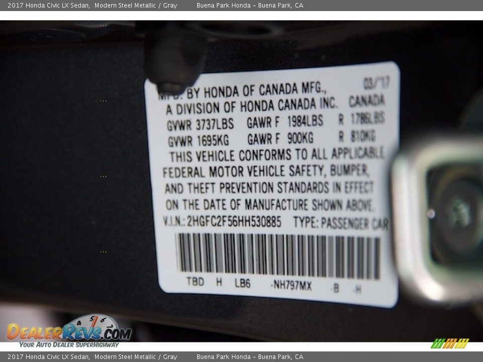 2017 Honda Civic LX Sedan Modern Steel Metallic / Gray Photo #16