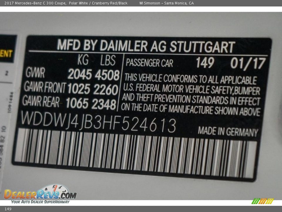 Mercedes-Benz Color Code 149 Polar White