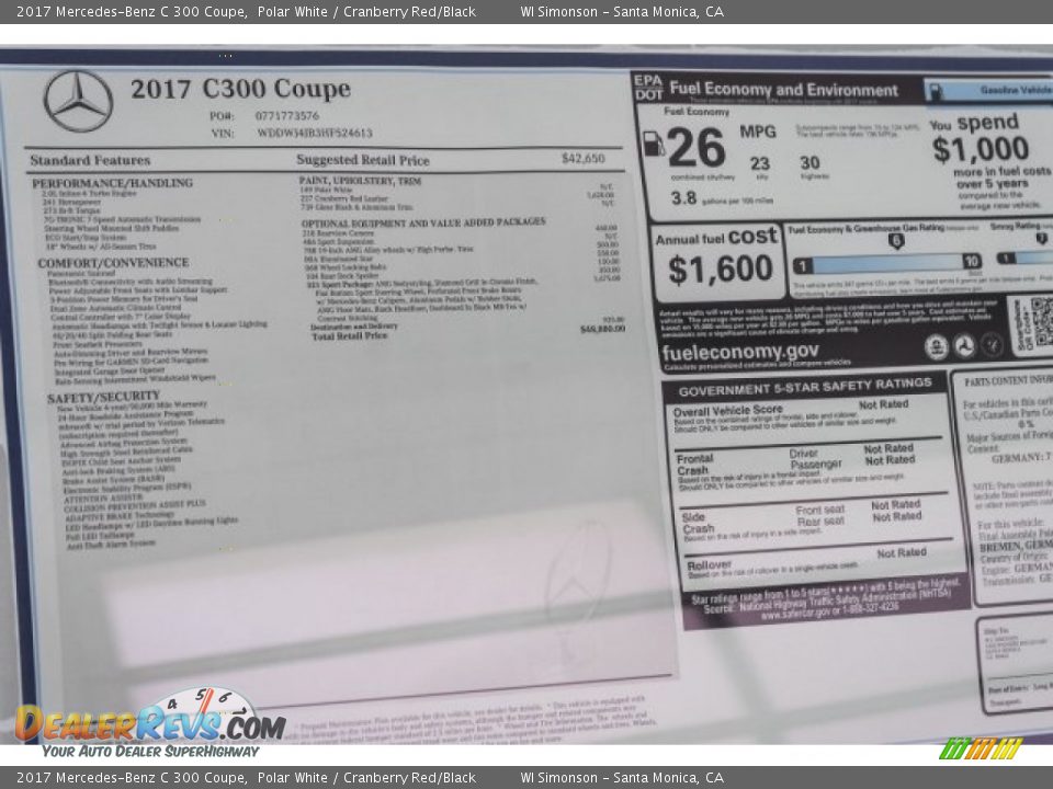 2017 Mercedes-Benz C 300 Coupe Window Sticker Photo #11