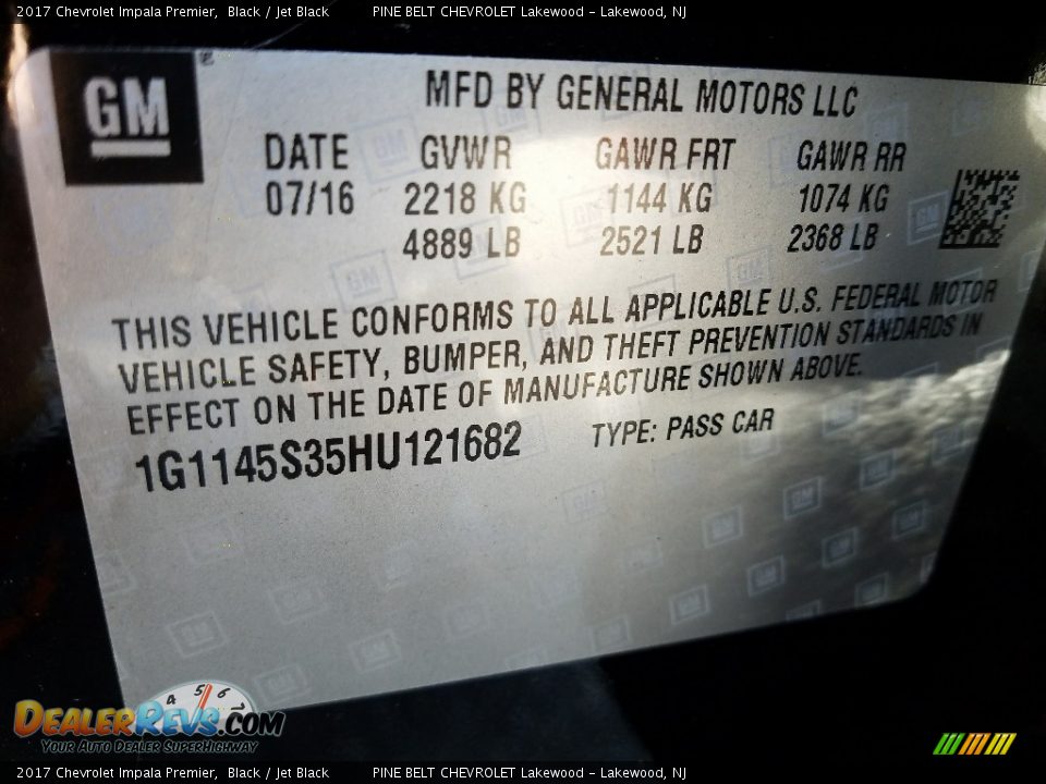 2017 Chevrolet Impala Premier Black / Jet Black Photo #7
