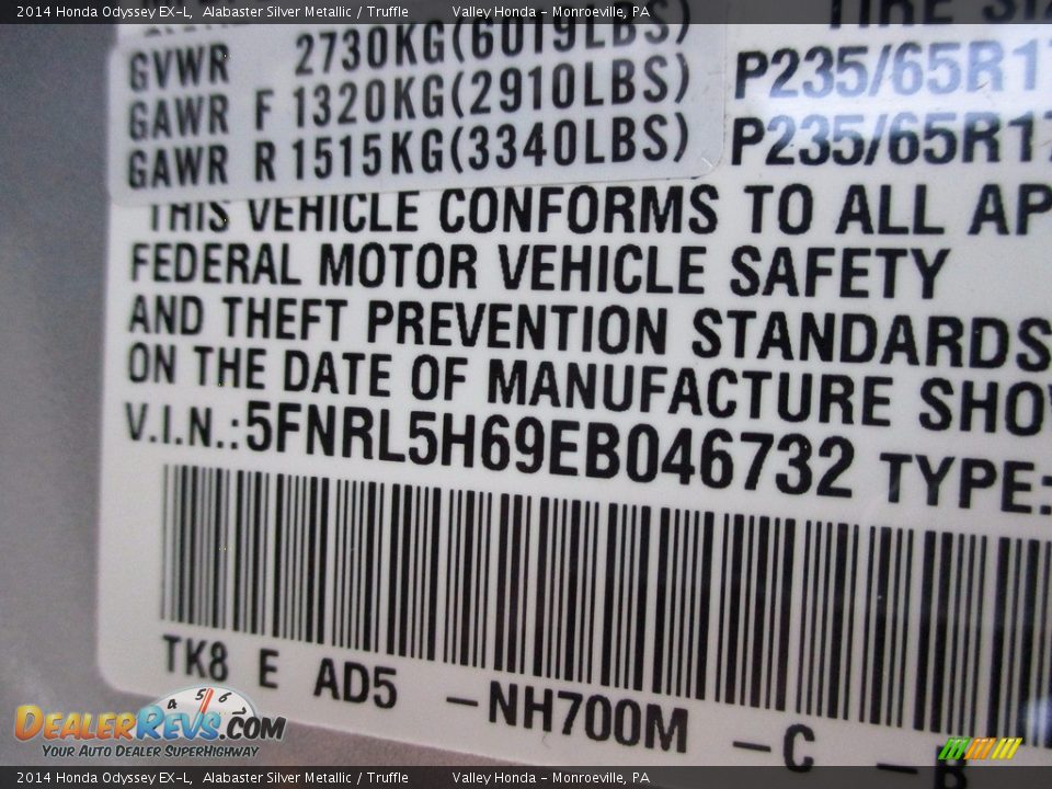 2014 Honda Odyssey EX-L Alabaster Silver Metallic / Truffle Photo #19