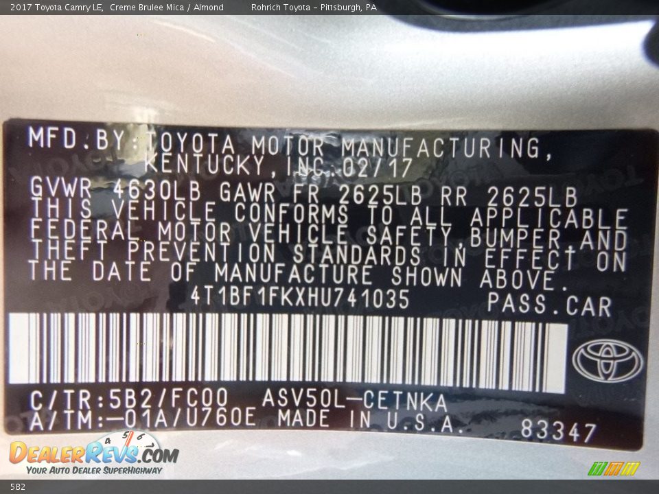 Toyota Color Code 5B2 Creme Brulee Mica