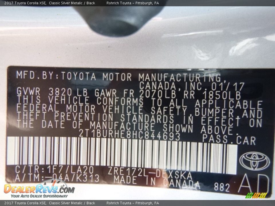 2017 Toyota Corolla XSE Classic Silver Metalic / Black Photo #10