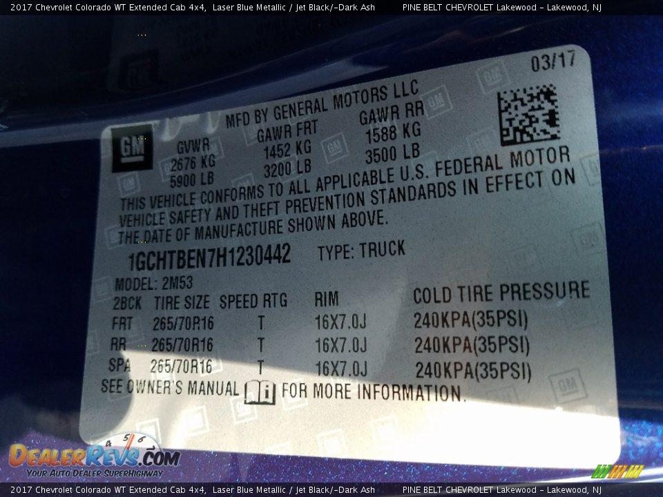 2017 Chevrolet Colorado WT Extended Cab 4x4 Laser Blue Metallic / Jet Black/­Dark Ash Photo #7
