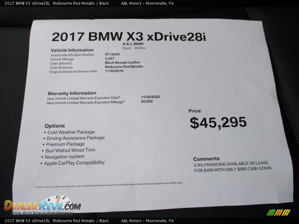 2017 BMW X3 xDrive28i Melbourne Red Metallic / Black Photo #12