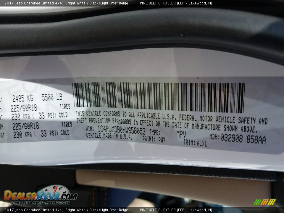 2017 Jeep Cherokee Limited 4x4 Bright White / Black/Light Frost Beige Photo #7