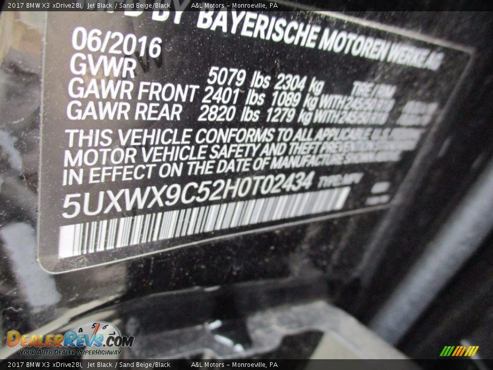2017 BMW X3 xDrive28i Jet Black / Sand Beige/Black Photo #19