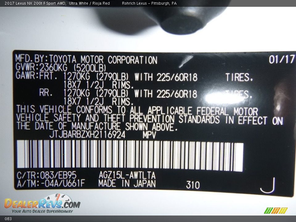 Lexus Color Code 083 Ultra White