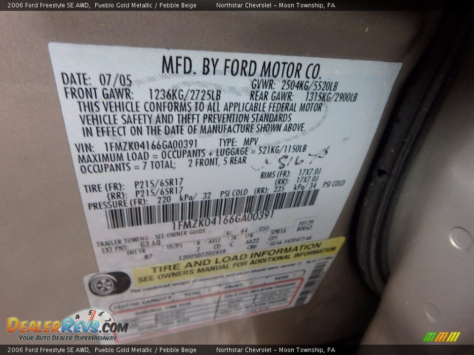 2006 Ford Freestyle SE AWD Pueblo Gold Metallic / Pebble Beige Photo #14