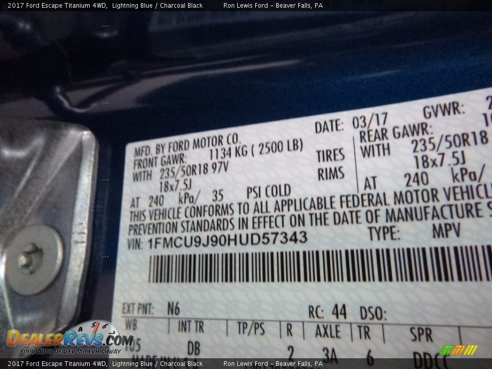 2017 Ford Escape Titanium 4WD Lightning Blue / Charcoal Black Photo #14
