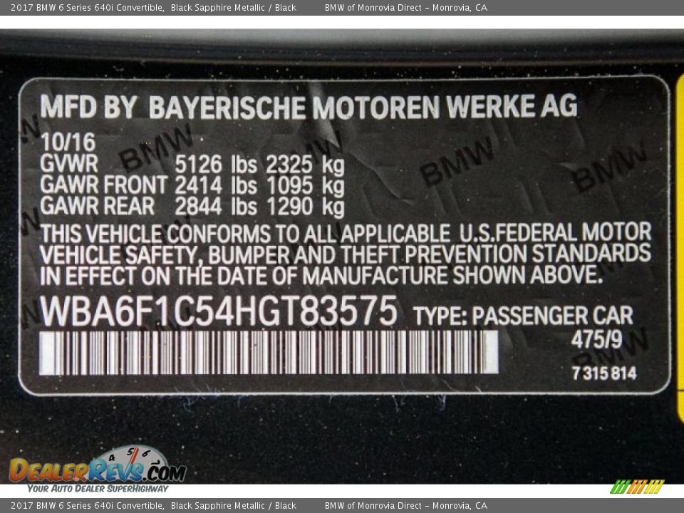 2017 BMW 6 Series 640i Convertible Black Sapphire Metallic / Black Photo #10