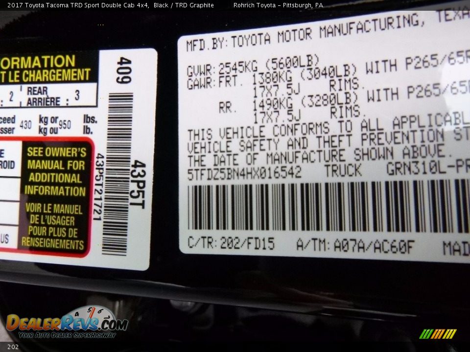 Toyota Color Code 202 Black