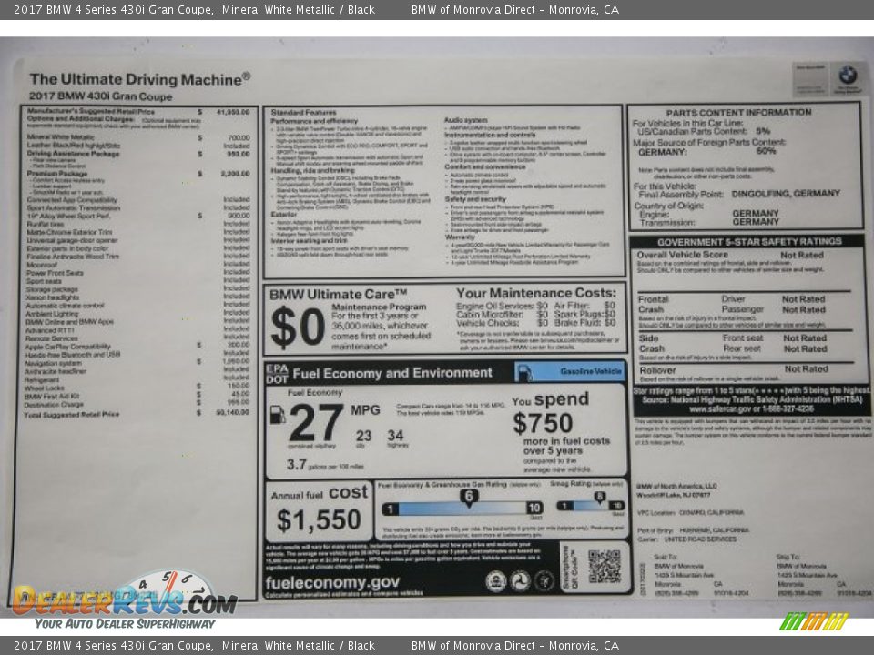 2017 BMW 4 Series 430i Gran Coupe Mineral White Metallic / Black Photo #10
