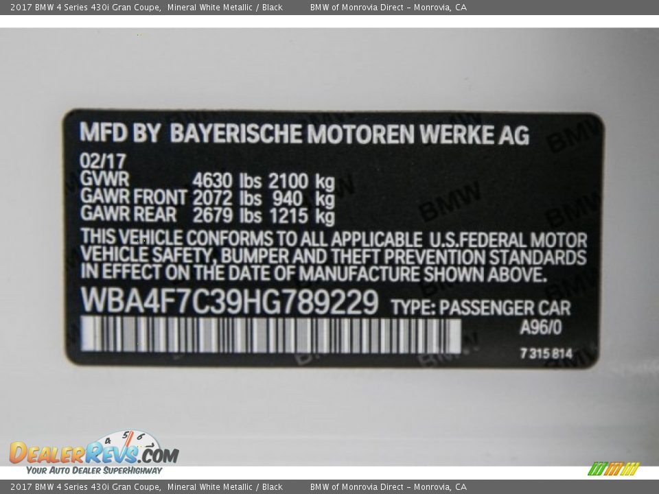 2017 BMW 4 Series 430i Gran Coupe Mineral White Metallic / Black Photo #11