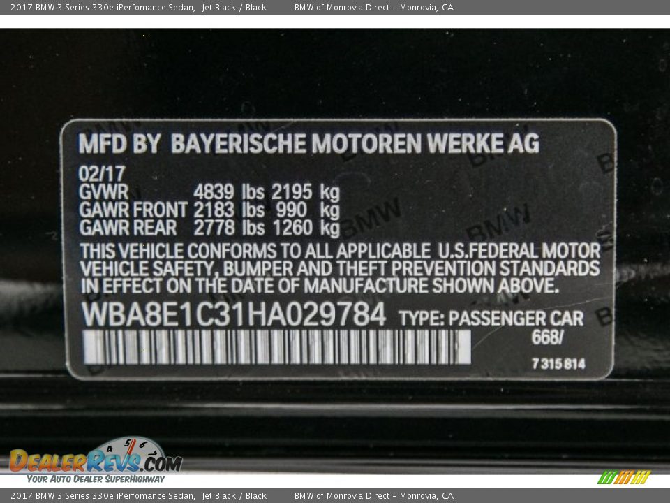 2017 BMW 3 Series 330e iPerfomance Sedan Jet Black / Black Photo #11