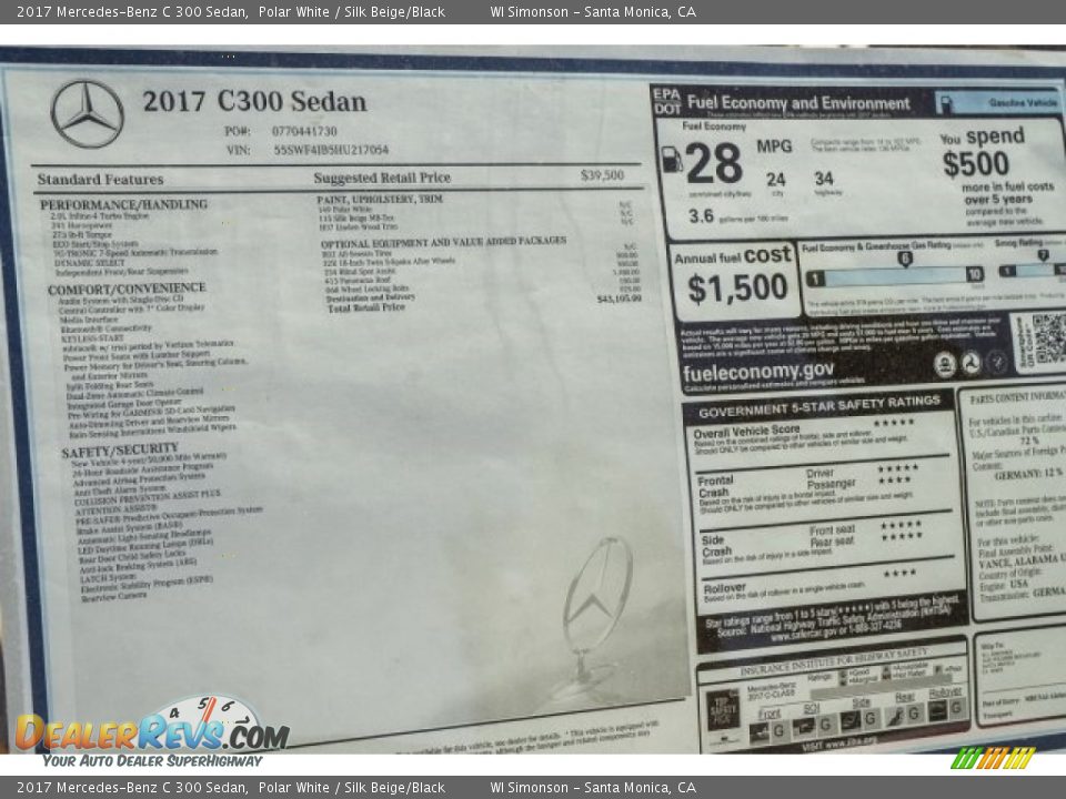 2017 Mercedes-Benz C 300 Sedan Polar White / Silk Beige/Black Photo #11