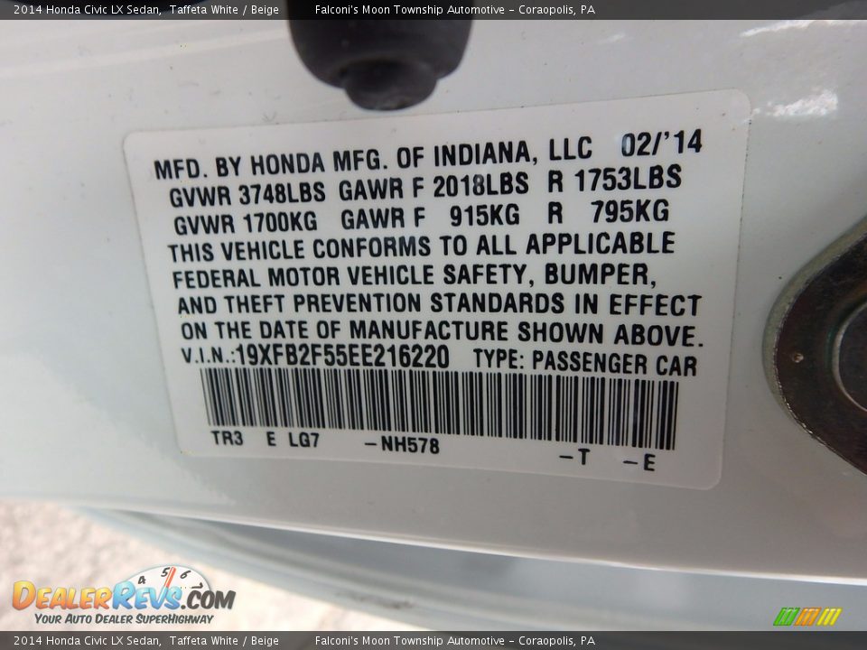 2014 Honda Civic LX Sedan Taffeta White / Beige Photo #23