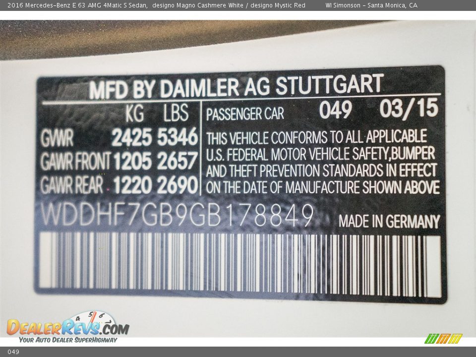 Mercedes-Benz Color Code 049 designo Magno Cashmere White