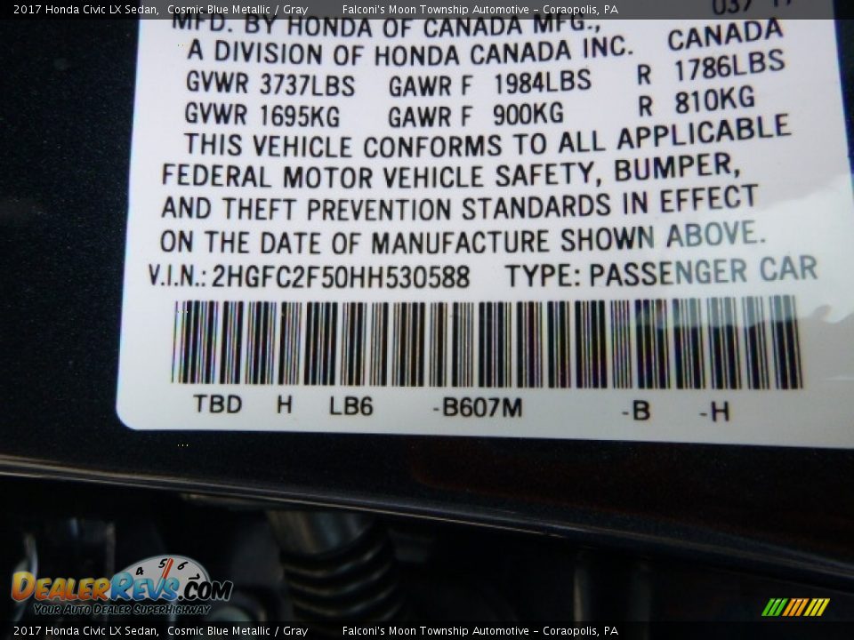 2017 Honda Civic LX Sedan Cosmic Blue Metallic / Gray Photo #12