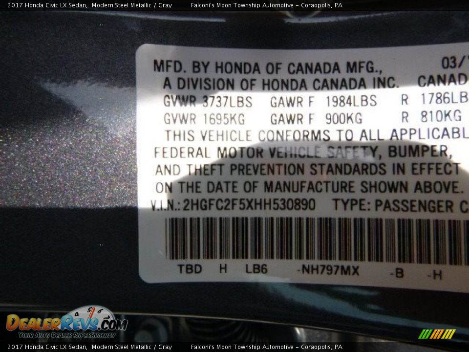 2017 Honda Civic LX Sedan Modern Steel Metallic / Gray Photo #13