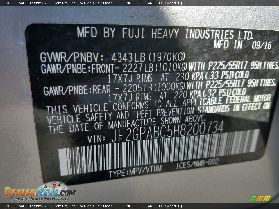 2017 Subaru Crosstrek 2.0i Premium Ice Silver Metallic / Black Photo #26