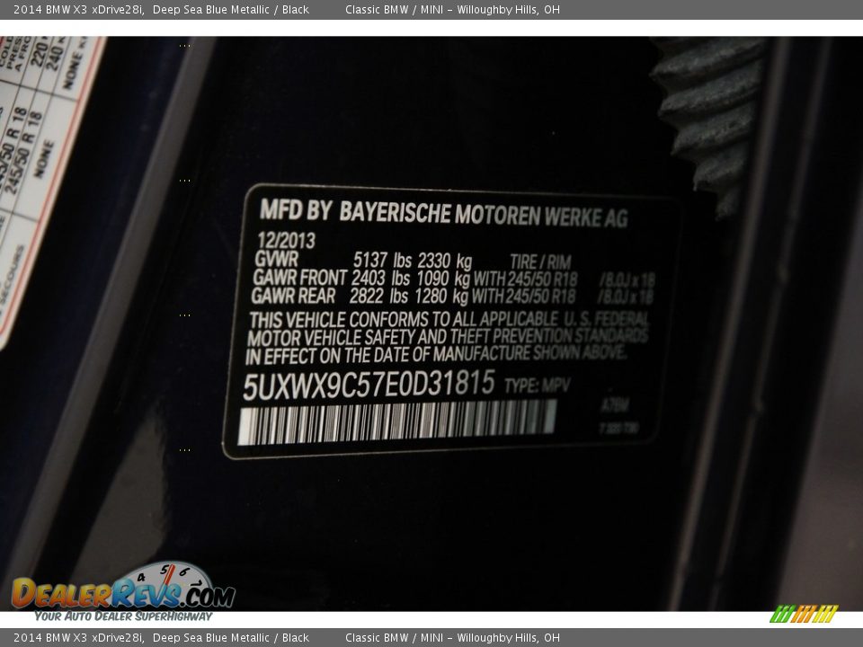 2014 BMW X3 xDrive28i Deep Sea Blue Metallic / Black Photo #23