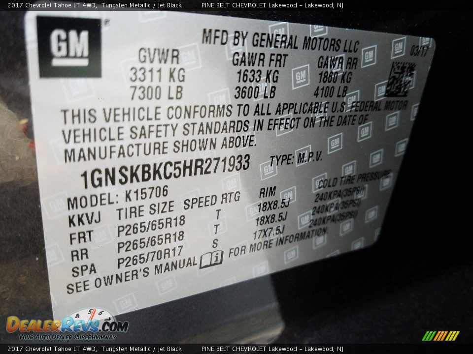 2017 Chevrolet Tahoe LT 4WD Tungsten Metallic / Jet Black Photo #7