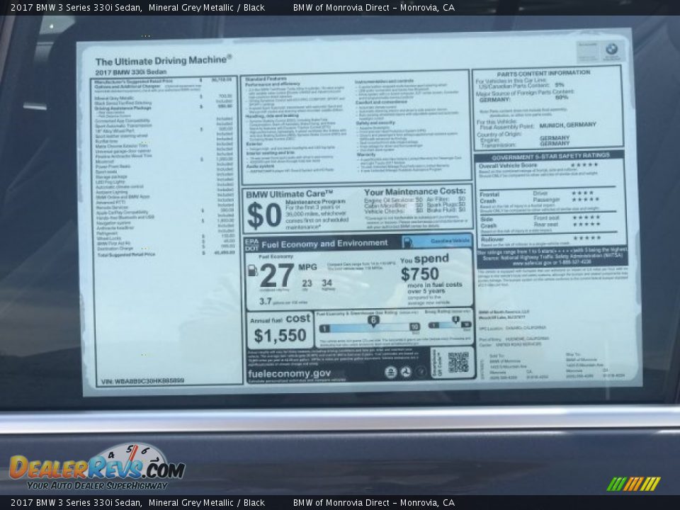 2017 BMW 3 Series 330i Sedan Mineral Grey Metallic / Black Photo #10