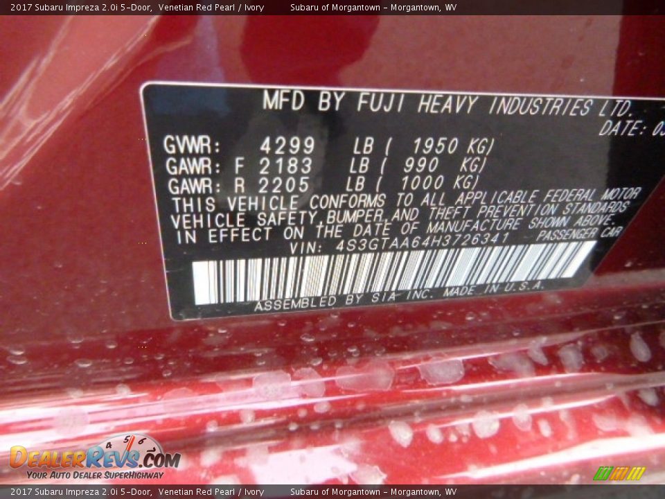 2017 Subaru Impreza 2.0i 5-Door Venetian Red Pearl / Ivory Photo #16