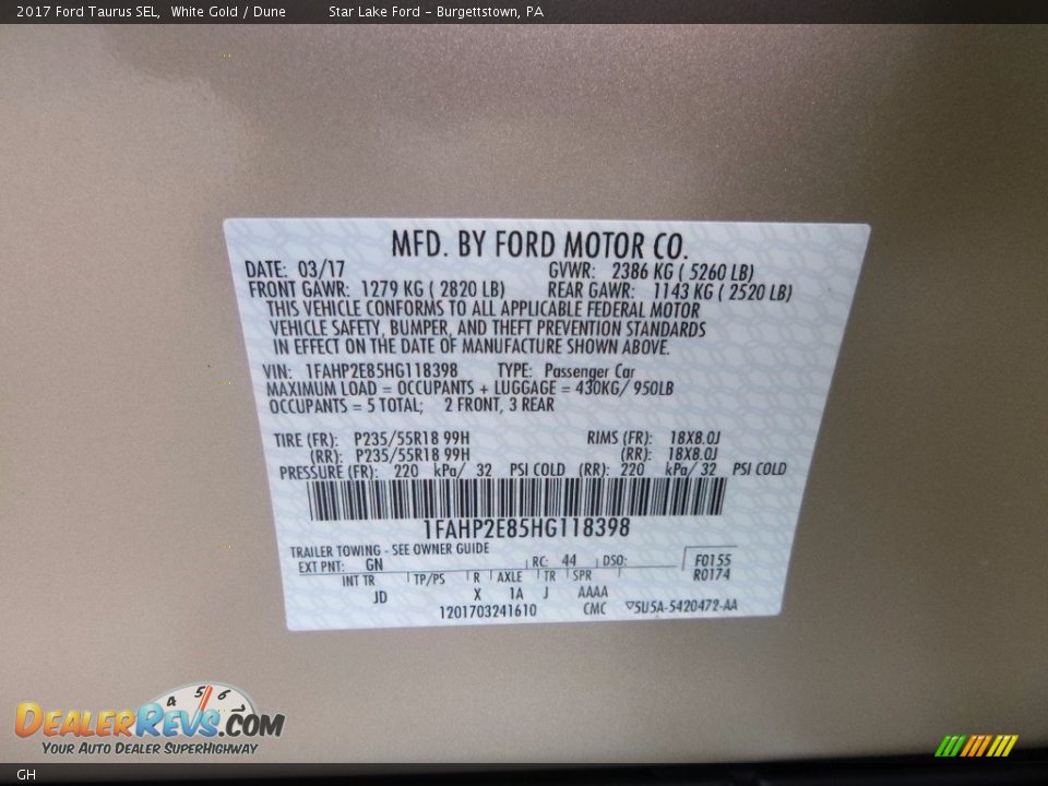 Ford Color Code GH White Gold