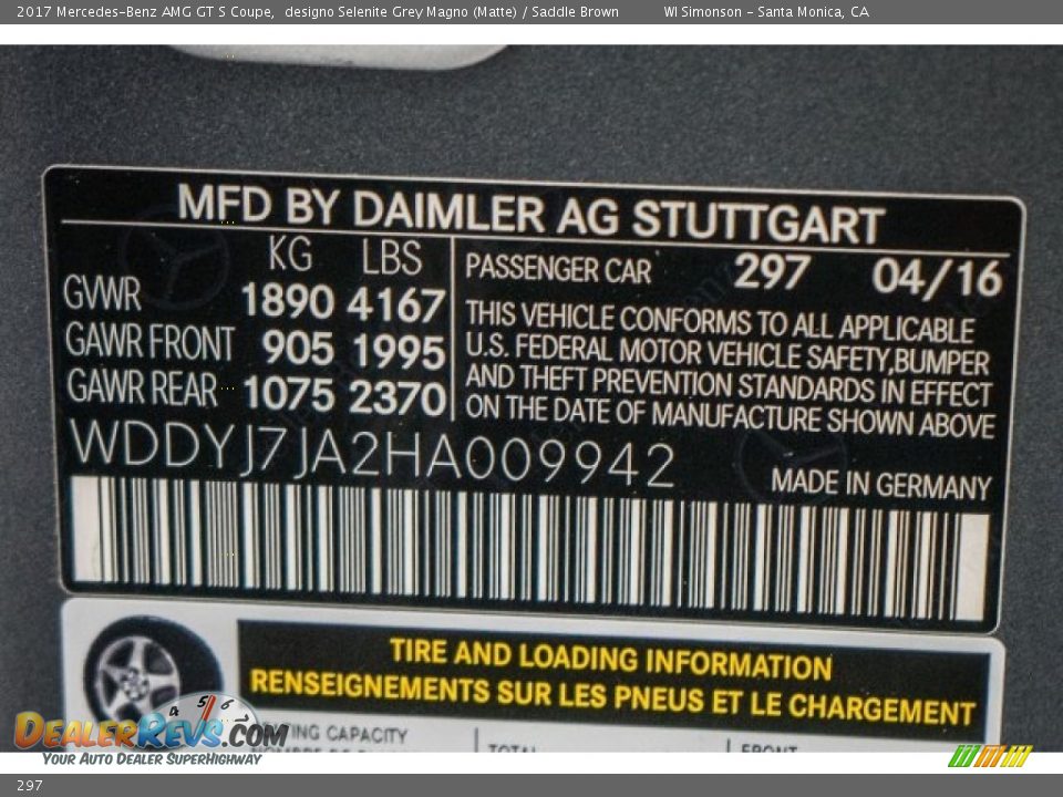 Mercedes-Benz Color Code 297 designo Selenite Grey Magno (Matte)