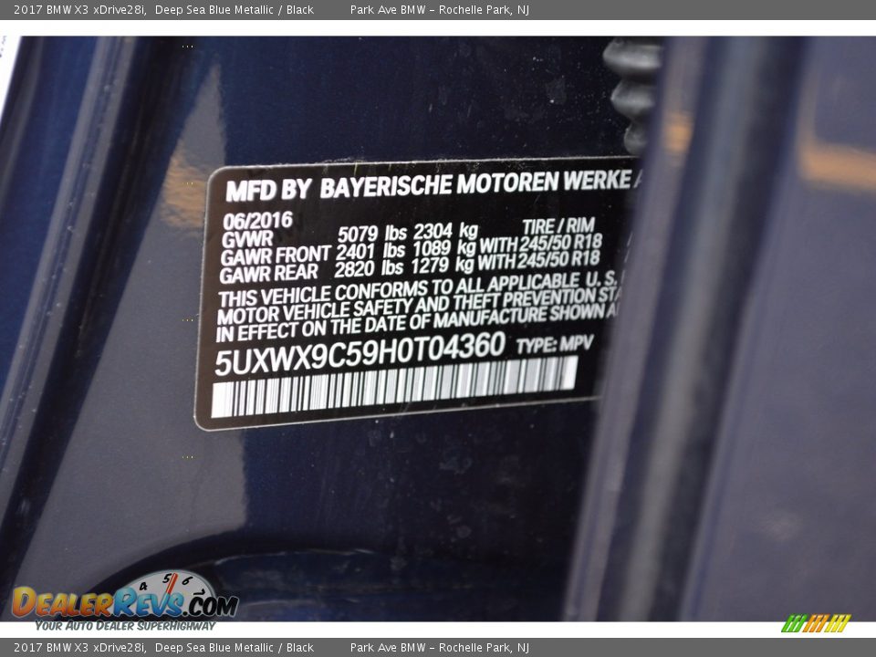 2017 BMW X3 xDrive28i Deep Sea Blue Metallic / Black Photo #34